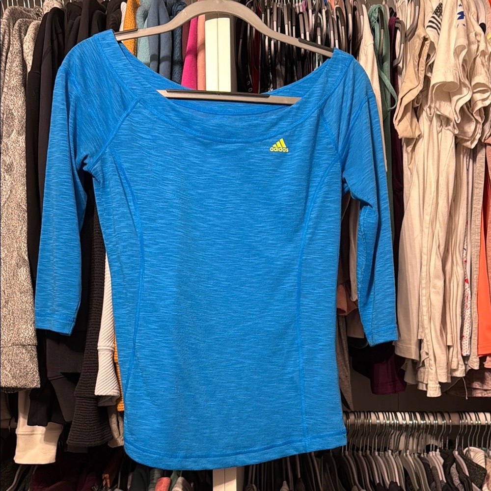 Adidas Blue Fitted Blouse with 3/4 Sleeves